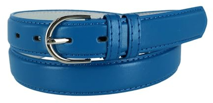 CTM Women's Leather Dress Belt 1 1/8 Inch Silver Buckle, M, Royal Blue