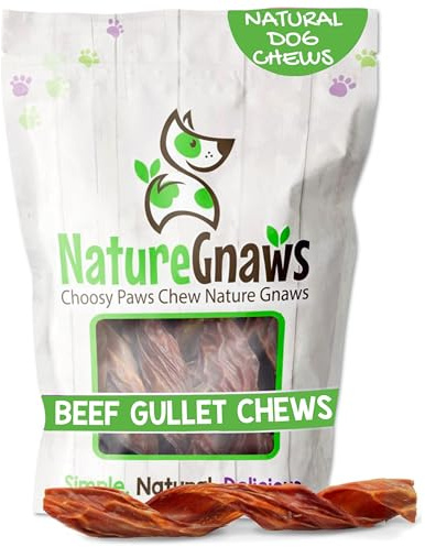 Nature Gnaws Beef Gullet Springs for Dogs 7-8 (6 Count) - Natural Beef Jerky Stick Dog Chew Treats - Rawhide Free