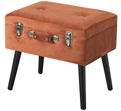 Baroni Home Hocker mit Stauraum, Samt, Holzbeine, 50x35x46 cm - Cognac
