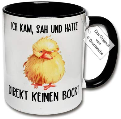 CRP Lustige Tasse mit Spruch - Witzige Kaffeetasse Ich kam, SAH und Hatte direkt keinen Bock! Geschenkidee Büro (A: Schwarz-Weiß)