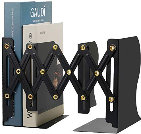 Voency Adjustable Bookends, Retractable Book Holder, Metal Scalable Book Ends, Expandable Bookcase Desktop Bookend Stand, Telescopic Book Organizer Rack for Home Office School Library