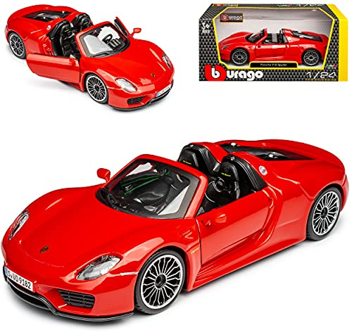 Porsche 918 Spyder Cabrio Rot 2013-2015 1/24 Burago Modell Auto mit individiuellem Wunschkennzeichen
