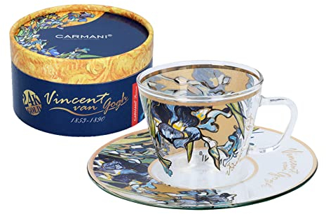 CARMANI - Taza de café espresso pintado en vidrio único con Irys de Vincent Van Gogh - 80 ml