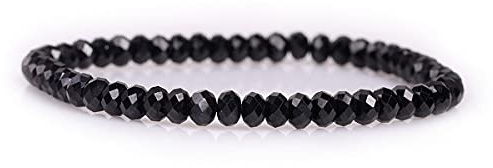 Gem-Inside 3 x 5 mm glänzende Rondelle facettierte echte natürliche schwarze Spinell Edelstein Stretch handgefertigte Chakra Perlen Perlen Armbänder für Frauen Heilschmuck 18 cm