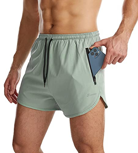 Suwangi Herren Sport Shorts Laufshorts Kurze Hose Schnell mit Innenslip Trocknend Sporthose mit Tasch Hellblau M