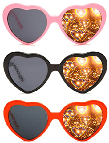 Bymivofun 3 Stück Pfirsichherz Spezialeffektbrille, Herz Beugungs Brille, Herzförmige Effekt Brille, für Kostümfest Musikfestival Outdoor Party Bar Feuerwerk