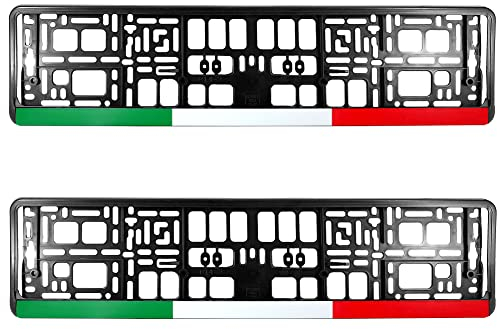 TAPORT 2 Stück Italienische Flagge Reinschwarz Autokennzeichen Nummernschild Einfassung Rahmen Einfassung
