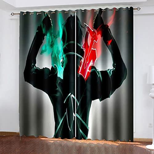 FTCAKET grau Thermovorhang Gardine Kinder Anime-Charaktere Wohnzimmer 3D Muster Gardinen Kinderzimmer 2 Stück Vorhänge Für Wohnkultur, 220x215 cm ( Breite x Höhe)/110x215 cm*2