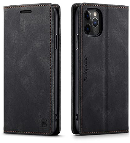 LOLFZ Wallet Case for iPhone 11 Pro Max, Magnetic Flip Leather Case with RFID Block Card Slots Kickstand Shockproof Protective Cover Compatible with iPhone 11 Pro Max 6.5 Inch - Black