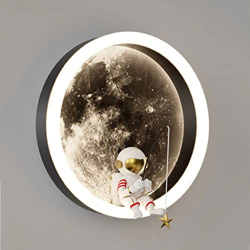 Wandleuchte Mond LED 12W Wandlampe Dimmbar Kinderzimmer Mondlampe Astronaut Wall Light Innen Rund Wandbeleuchtung Nachttischlampe Nachtlicht Jungen Mädchen für Schlafzimmer,B