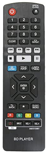 VINABTY Ersatz-Fernbedienung passend für LG Blu-ray Disc Player BP660 BP670 BPM33 BP735 BP530 BP430 BP440 BP440N BP450 BP550 BP540 BPM54 BP530 BP30 BP30 30 Re. mote AKB73735801 Sub AKB73735806