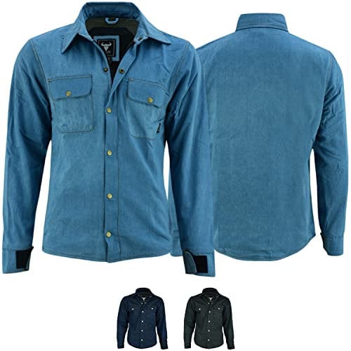 BULLDT Motorradhemd Jeanshemd Motorradjacke Herren Futter aus Kevlar Aramid mit Protektoren rutsch brandfest Motorrad Biker Hemd Denim Himmelblau - 52
