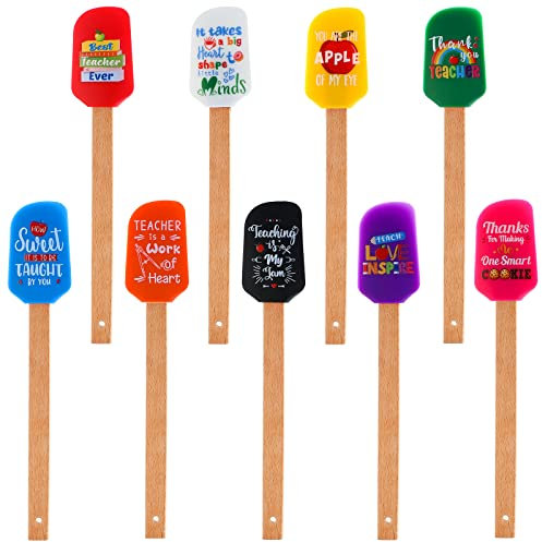 Nuogo 9 Stück Weihnachtslehrer Wertschätzung Spatel Silikon Spatel Bulk Dankeschön Lehrer Geschenke Lustige Küchenspatel Holzgriff Spatel zum Kochen Backen Thanksgiving Ende des Jahres Geschenke