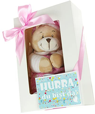 Baby Musik-Spieluhr Schlafbär in Geschenkbox rosa | + Grußkarte