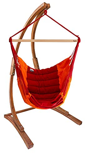 Lola Mammut Hängesesselgestell aus Lärchenholz FSC max. 130 kg belastbar wetterfest mit Luxus Hängesessel Panorama Chair Deluxe Flamingo
