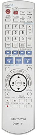 AULCMEET EUR7659Y70 Télécommande de Remplacement Compatible avec Panasonic DVD VHS Recorder VCR HDMI Combo DMR-ES45VS DMR-ES35V DMR-ES45 DMR-ES46 DMR-ES46V DMR-ES46VS DMR-ES45V