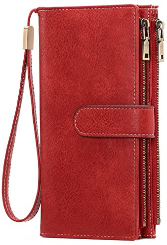 GOIACII Portefeuille Femme Cuir avec Blocage RFID Grande Femmes Embrayage avec Plusieurs Emplacements pour Cartes et Fermeture éclai et Bracelet Portefeuille,Vintage