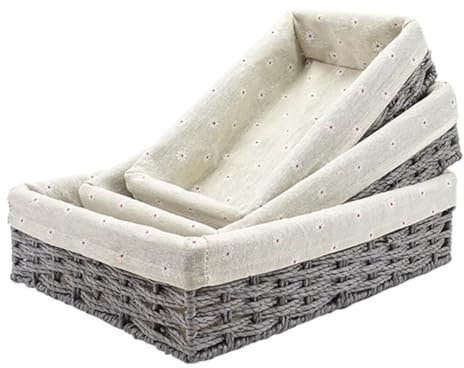 Aufbewahrungskorb, Boho-Decor Korb Aufbewahrung mit Futter, 3 Größe Mehrzweck Aufbewahrungskörbe, Korb Geflochten für Wohnzimmer Küchen Schubladen(Grau)