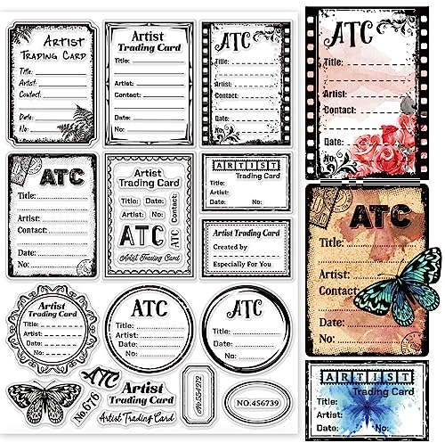 GLOBLELAND ATC Rahmen Hintergrund Transparente Stempel für Scrapbooking Künstler-Sammelkarte Klare Stamps 29.7x21 cm Silikonstempel Für Kartengestaltung DIY Prägung Journaling