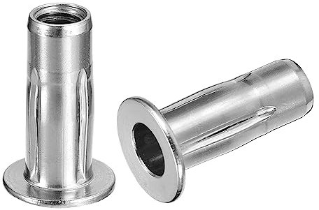 sourcing map M8 Multi-Grip Rivet Écrous, 5pcs Pré-Bulbé Tige Plat Tête Fileté Insert Écrou 304 Inox Acier Plus Écrous pour Construction Industriel