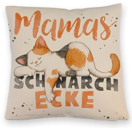 speecheese Orange Katze Kissen mit Leinenoptik mit Spruch Mamas Schnarchecke ein bequemes DekoKissen mit Leinenoptik für die Couch KuschelKissen mit Leinenoptik Katzenmotiv Katzenliebhaber