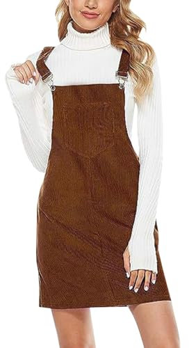 Dasongff Salopette Gonna da donna, abito in velluto a costine con spalline regolabili, abito da donna grande taglia per festa di San Patrizio con tasca, tuta e tuta, Colore: marrone., L