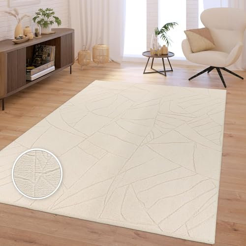 TT Home Wohnzimmer Teppich Schlafzimmer Hochflor Skandinavisch Uni Boho Waschbar, Farbe:Beige, Größe:200x280 cm