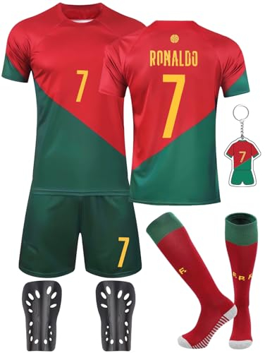 Heartsking Fußball Trikot Sets für Kinder Nr. 7/Nr. 10 Fußballtrikots Hause/Auswärts Fußballtrikots Fussball T-Shirt Shorts Socken Schienbeinschoner und Schlüsselanhänger Geschenke für Jungen Mädchen