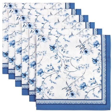 Arquiel Servietten Rosen Blau 6er-Set, Stoffservietten 100% Baumwolle Weiches Hochwertige Wiederverwendbare Esstisch Servietten Perfekt für Hochzeiten Küche Haushalt Party(45×45cm)