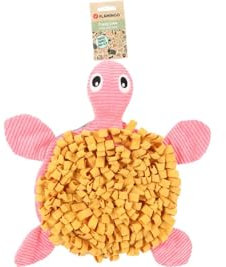 Flamingo Schnüffelteppich Welpe Morgano Schildkröte Ocker & Rosa - 38x32x9cm - Mit Anti-rutsch, Squeaker und knistergeräusch - Mit Snacks oder Trockenfutter befüllbar