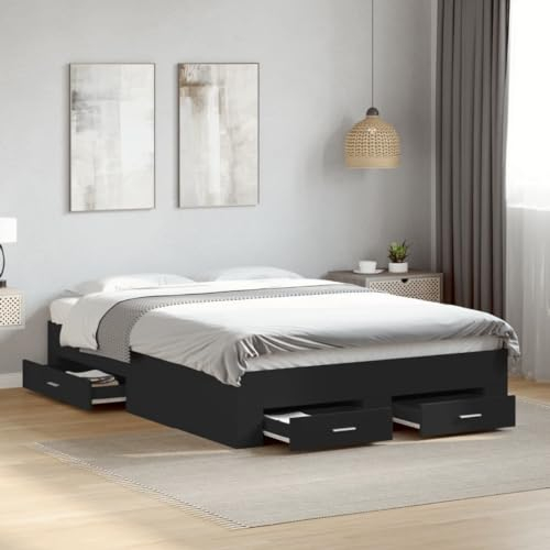 Faroom Bett mit Stauraum 120 x 200 cm Einzelbett mit Schubkästen Holzbett Stauraumbett Kinderbett Jugendzimmer Kojenbett Jugendbett mit Lattenrost Schwarz