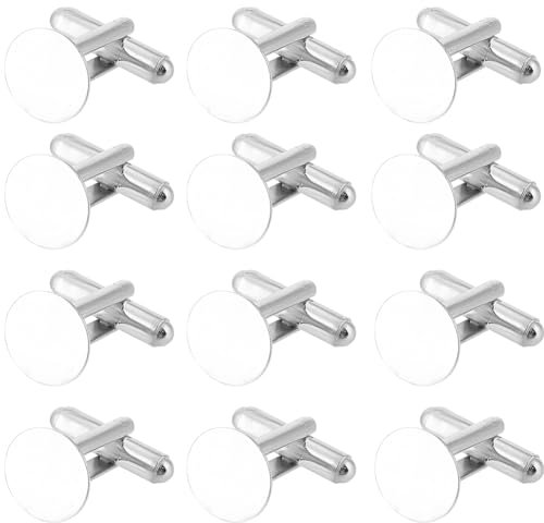 SUNNYCLUE 20 Stück Silberne Manschettenknopf Rohlinge Flache Runde Manschettenknöpfe Messing Platin Runde Knöpfe Manschettenknopf Einstellungen Für Herrenmanschettenknöpfe Business Hochzeit Bankett Ze