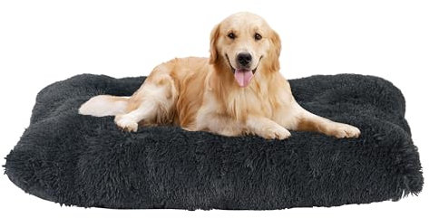 HMTOPE Hundebett, Flauschige Hundematten, Länger Plüsch Hundekissen, Waschbar, rutschfeste Unterseite, 110 cm für Mittelgroße und Grosse Hunde, Dunkelgrau