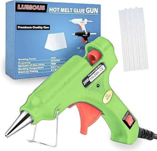 LUMOUS ROLA Hot Glue Gun, 20W UK Plug Mini Heats Up Glue Gun for Crafts, Hobby, Craft, Home Repairs, Fabric, Wood, Glass, Card, ON-Off Switch for DIY Arts (Glue Gun Green)
