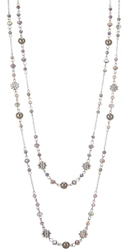 FULU AUTUMN Lange Perlenkette Damen Silber Schwarz Statement Kette Modeschmuck Kett Lang Vintage Schmuck Geburtstag Geschenke für Frauen(Purple)