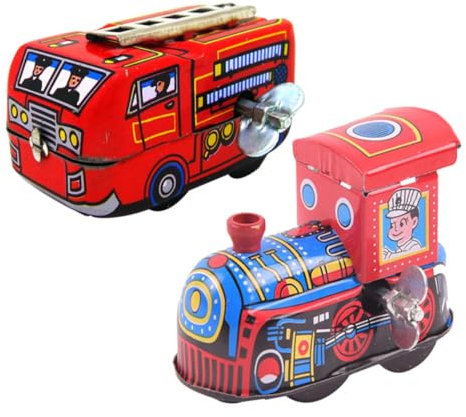TOYANDONA 2pcs Clockwork Tin Toy Miniature Bus Toy Vintage Wind-up Toys Clockwork Toy Tin Wind up Toys Wind up Car Toy Train Wind up Toys Tinplate Wind-up Toy Car Toys Red Iron Sheet
