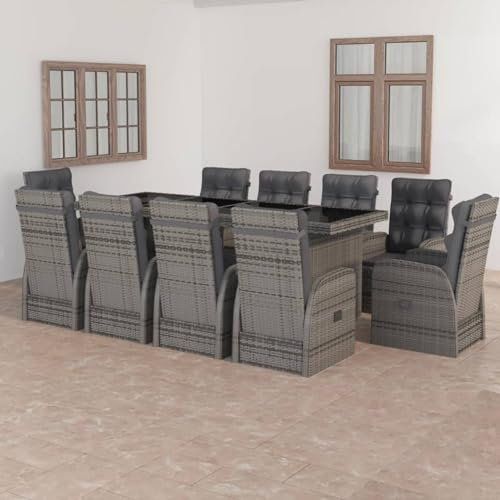 qohoio 11-TLG. Garten-Essgruppe mit Auflagen Gartenset Tisch Und StüHle GartenmöBel Set Garden Furniture Essgruppe Outdoor Poly Rattan Grau - 3059348