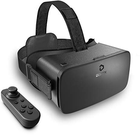 DESTEK V5 VR Telefon-Kopfhörer, 110° FOV HD Anti-Blue Linsen Virtual Reality Headset mit Controller, VR Brille für iPhone 11/12/13/14/15, Samsung Android (4.7-6.8 Zoll Bildschirm) - Schwarz