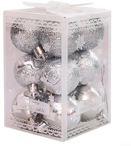 Elegante juego de 12 adornos para árbol de Navidad, bolas brillantes para decoración de temporada (plata)