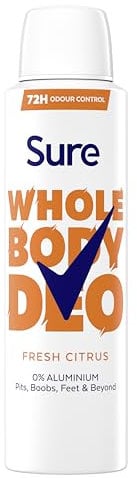 Sure Fresh Citrus Whole Body Deodorant Women's Deodorant Spray with a fresh & airy fragrance for 72 hour odour control 150 ml