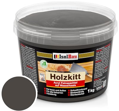 Isolbau - Holz-Spachtelmasse 1 kg - Holzspachtel Holzkitt Außen und Innen - Holz-Reparaturspachtel - Holzreparaturmasse - Holz-Fertigspachtel - Schnelltrocknend - Ebenholz (Nr. 12)