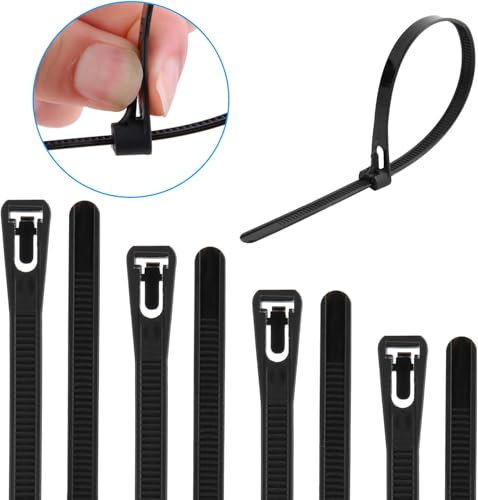 Yaluzibi Reusable Cable Ties 100 Pack, Heavy Duty 120 lbs, 300 mm x 7.6 mm Releasable Zip Ties, 12 inch Nylon Plastic Tie Wraps, Black Self Locking Cable UV Resistant for Tidy Wires, Workshop, Garden