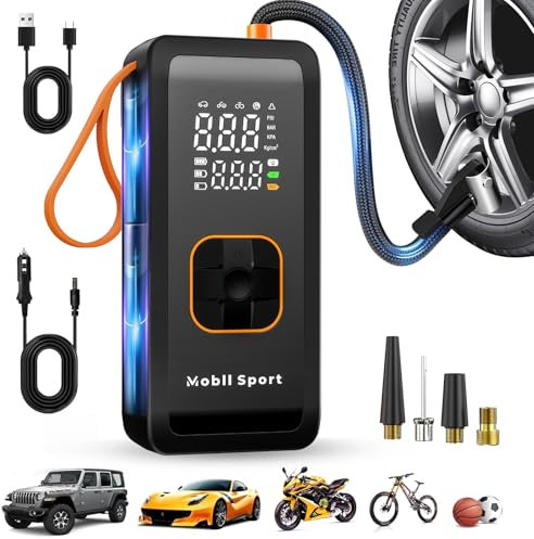 Tyre Inflator Air Compressor, Cordless Electric Bike Pump & Car Tyre Pump with Digital Pressure Gauge 150 PSI, Dual Values Display, LED Light, Portable Tyre Inflator for Car/Bicycle/Motocycle/Ball
