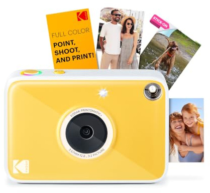 Kodak Printomatic+ Instant Print Digital Camera (Yellow) 10MP Portable Camera with Interactive RGB LED Status Indicator, Prints Full-Color Photos on Zink 2x3” Sticky-Backed Photo Paper - Easy & Fun