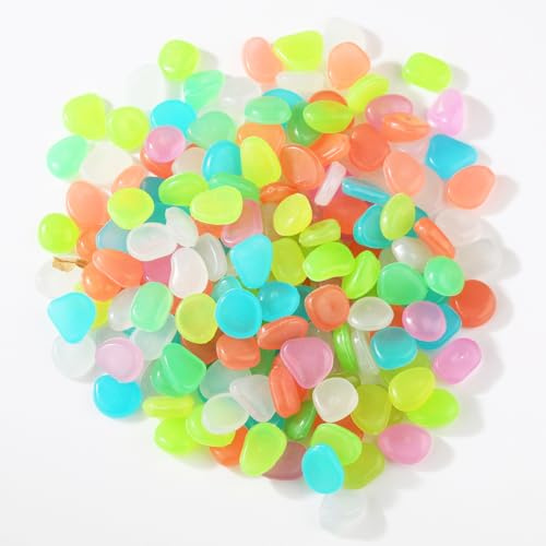 200 Stück Bunt Leuchtsteine, BetterJonny 2cm Muggelsteine Kieselsteine Dekosteine Leuchtend Stein Fluoreszierende Nachtleuchtend Steine Bunt Deko Steine für Aquarium Garten Fisch Tank Dekor, 1.8~2cm