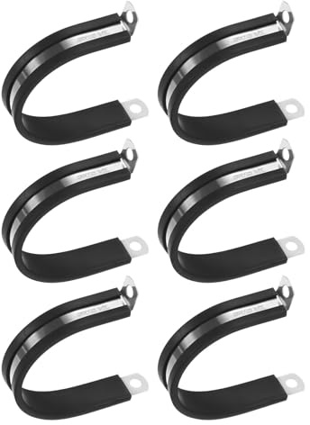 M METERXITY 6-Pack Cable Clamps, 1-31/32 Inch/ 50 mm 304 Stainless Steel Rubber Cushioned Insulated Cable Clamp R Shape Metal Holder for Tube/Wire/Pipe/Loop Installation