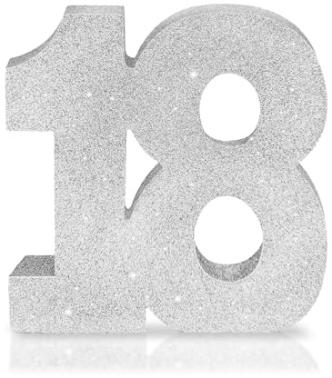 Number 18 Glitter Table Decoration Centrepiece Silver,18th Birthday Table Decorations for Boys Girls,20cm Sparkly 18 Sign Table Number Topper for Birthday Wedding Anniversary Table Decorations