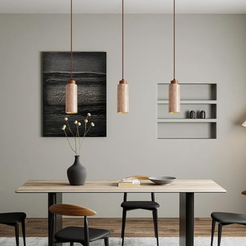 YUPIN Japanischer Stil Natur Stein Pendelleuchte Küchenlamp Wabi-Sabi Modern Holz Travertin Hängelampe E27 Vintage Kreative Nordisch Esstisch Kronleuchter Für Esszimmer Wohnzimmer Bar(A-st)