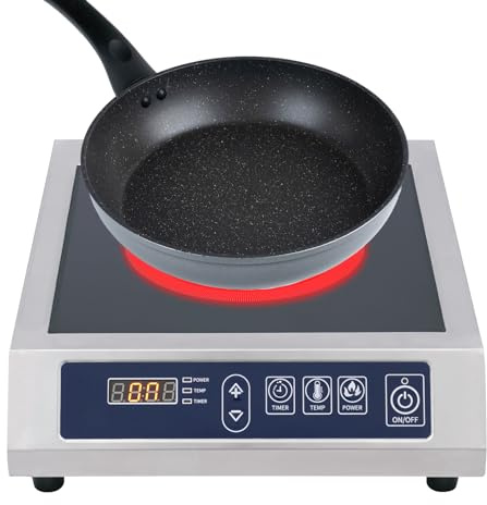 Induktionskochplatte, Induktionskochfeld 400-3500W, 11 Heizstufen Gewerblicher Induktionsherd, Zeiteinstellung 24 Stunden, 60-300 °C Temperaturregelung, 75KG Tragfähigkeit Induktionsherd Kochplatte
