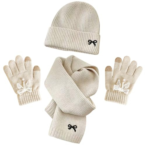 DAVBNM 3Pcs Kids Hat Scarf Gloves Set Winter Warm Knit Beanie Snow Gloves Scarves Thermal Thick Sets for Children Aged 3-6 years Outdoor